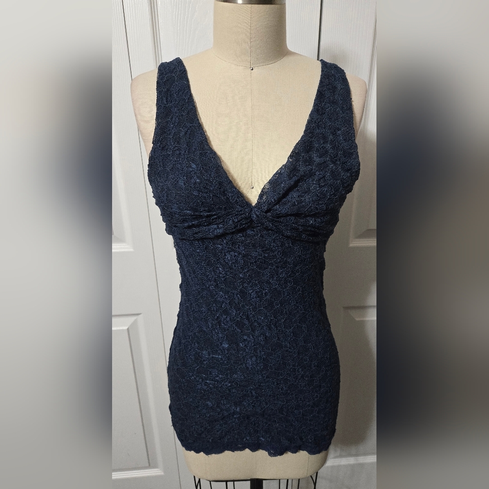 Free People Blue Stretch Lace Tank Top, Size Medium, Fully Lined